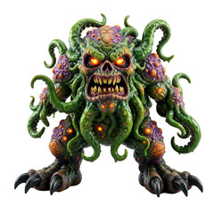 Fototapeta premium Creepy Cthulhu Monster Statue With Tentacles And Glowing Eyes