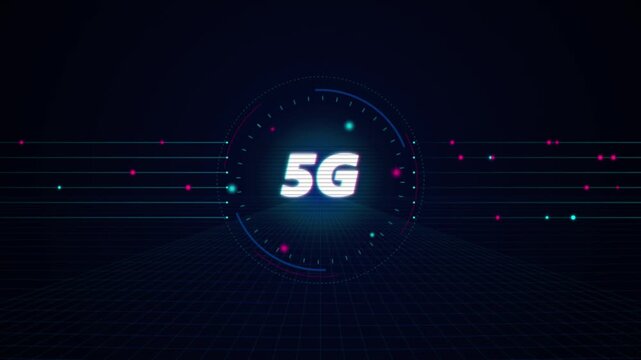 Glowing 5G Text High Speed Wireless Data Connection Motion Background