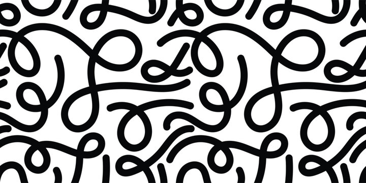 Seamless Abstract Black Line Art Pattern Swirls and Loops Doodle Background for Textile Fabric Print and Modern Graphic Design