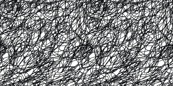 Dense Abstract Scribble Texture Seamless Pattern Messy Black Line Art Scratch Background for Modern Graphic Design and Print Backdrop