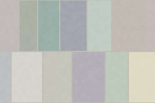 Vertical rectangular panels in pastel shades of blue, green, and purple arranged in a grid pattern with a soft textured finish and light borders