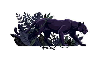 Fototapeta premium Black Panther Walking Through Lush Jungle Foliage