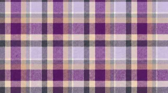 Purple and beige plaid pattern seamless textile background with checkered design