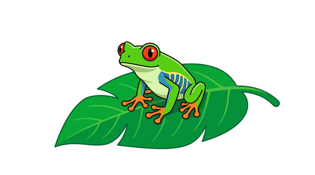 Green tree frog with red eyes on a leaf