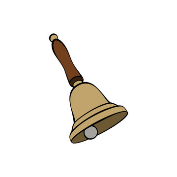 Classic golden hand bell with a wooden handle vector illustration isolated on transfer background for school or service concept