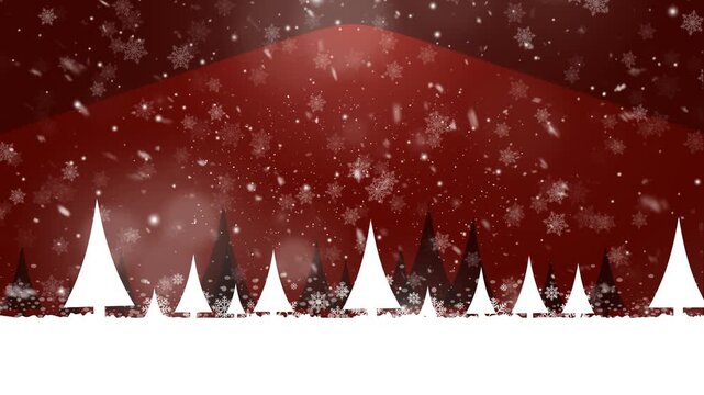 Dynamic winter blizzard animation over vector white trees, providing a clean holiday presentation background with falling snow.