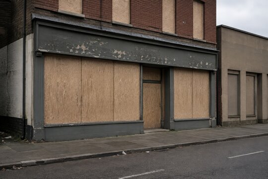 Boarded up shop front on an empty high street
