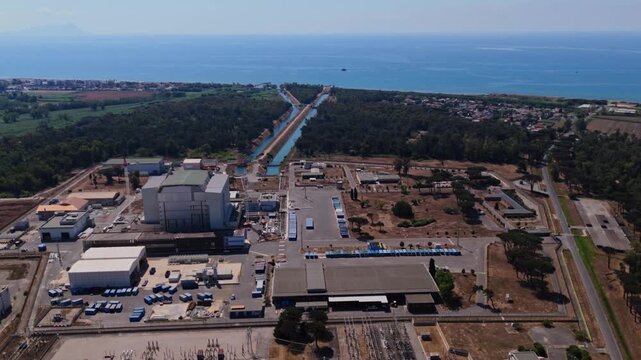 Aerial view of the garigliano nuclear power plant, located in sessa aurunca, caserta, italy, currently undergoing decommissioning