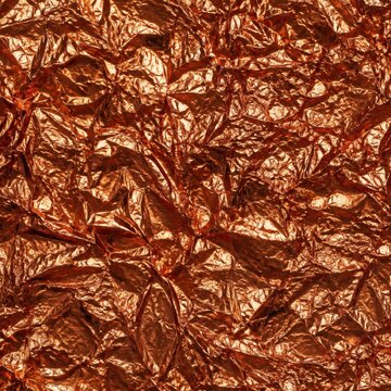 Crumpled copper foil texture with warm specular highlights