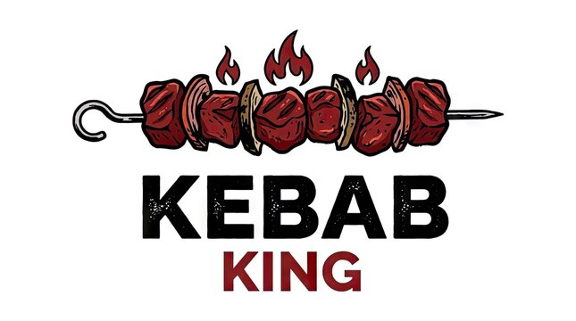 Kebab King logo with grilled meat skewer and flames.