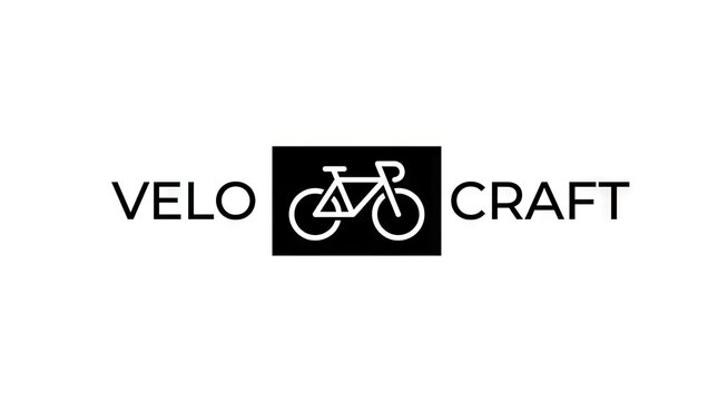 Minimalist bicycle logo with text Velo Craft on white background