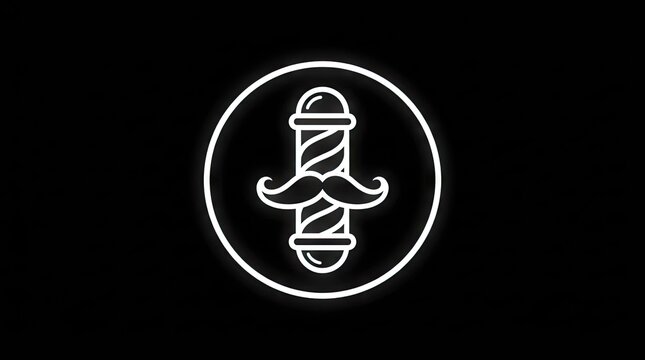 Minimalist white line art barber shop logo on black.