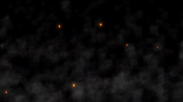 Dark atmospheric smoke with glowing ember sparks floating on black background