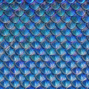 Iridescent overlapping fish scale texture filling the frame