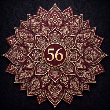 Intricate decorative mandala design with golden patterns and a central number for artistic projects