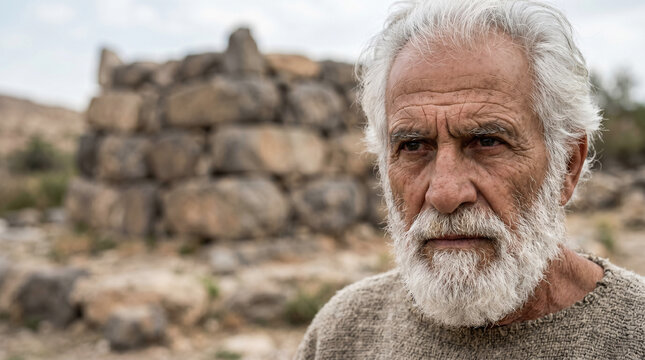 Elderly Caleb, at 85 years old, looking fierce and strong, asking Joshua for the difficult hill country of Hebron