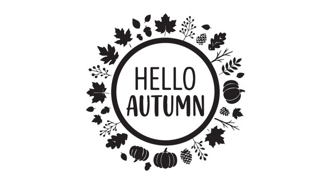 Minimalist black and white "Hello Autumn" typographic vector decoration 006