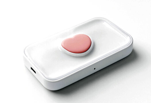 Modern minimalist portable electronic device with a heartshaped button on top in white