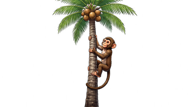 monkey climbing a coconut tree