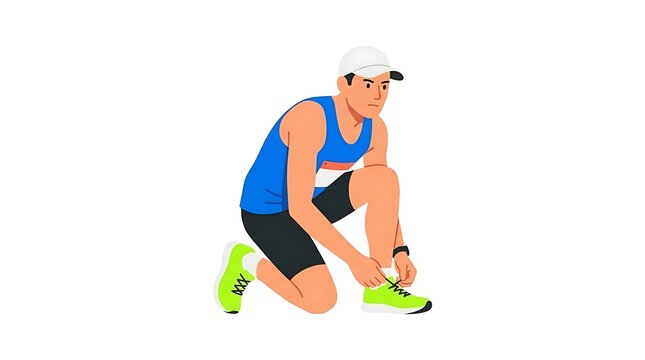 Vector illustration of runner tying athletic shoelaces.