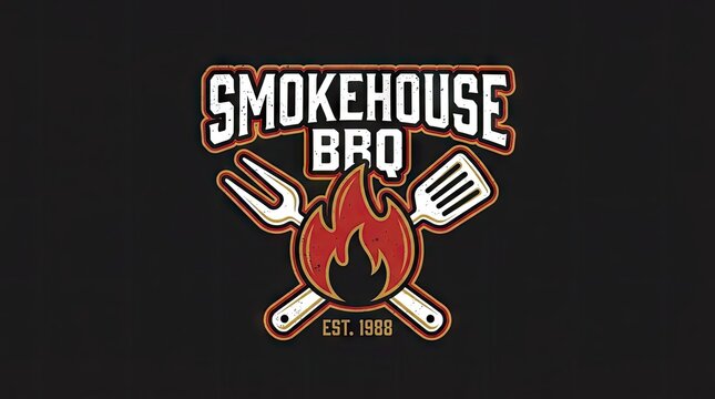 Smokehouse BBQ logo with crossed tools and flame.
