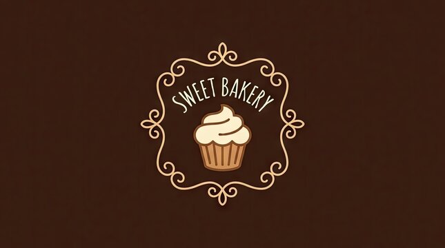 Sweet Bakery logo with cupcake and decorative frame.