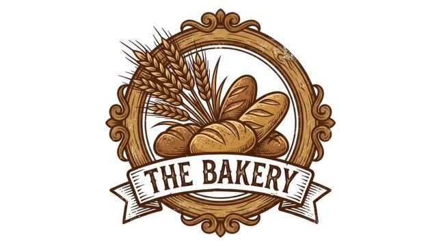 Vintage bakery logo with bread loaves and wheat stalks