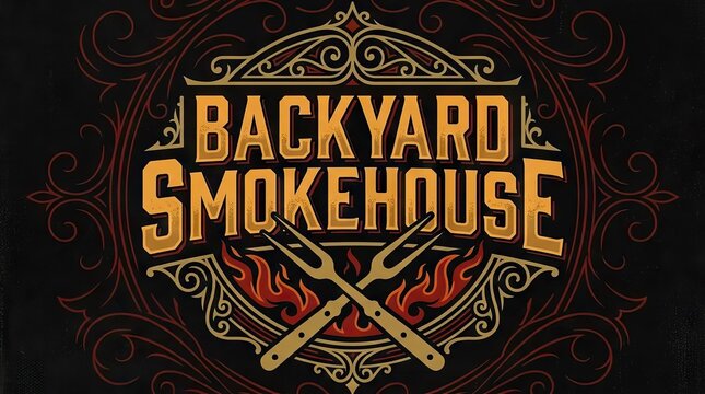 Vintage barbecue grill emblem for backyard smokehouse branding.