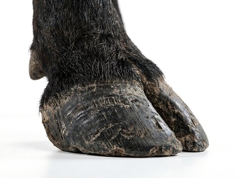IA generated low angle close-up of a black Spanish bull's hooves charging and kicking up sand in a red bullring arena.