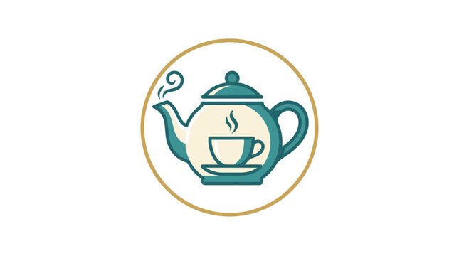 Circular teal teapot and cup tea set logo design.