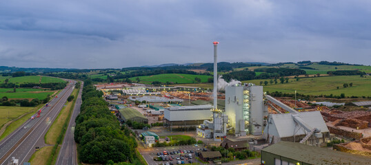 Steven's Croft Power Station near Lockerbie, Dumfries and Galloway, Scotland, a biomass power plant generating renewable electricity from wood fuel. © Chris Chambers