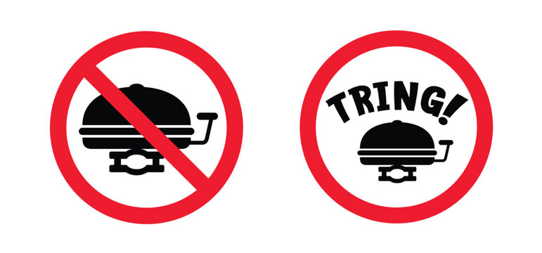 Stop bicycle bell. Bike bell icon. A bicycle bell is a small mechanical instrument on the handlebars that allows a cyclist to give a clear, friendly signal. No tring, ting or ding sound,