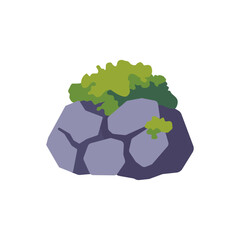 Mossy boulder icon with cracked rock and moss, flat illustration © point of BORT