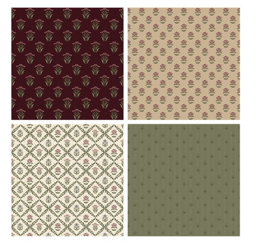 Heritage Floral Seamless Patterns in Burgundy Olive and Cream