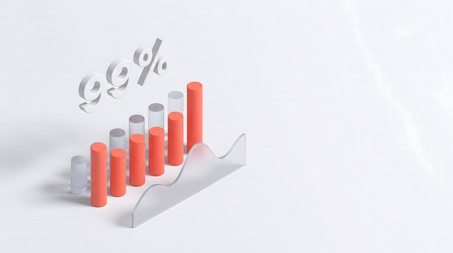 Isometric 3d data chart with ninety nine percent growth