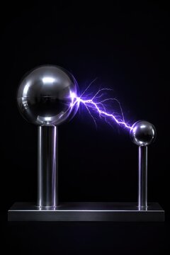 Static electricity generator sphere sparking in a dark laboratory