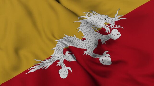 4K animation of the Bhutanese national flag waving in the wind
