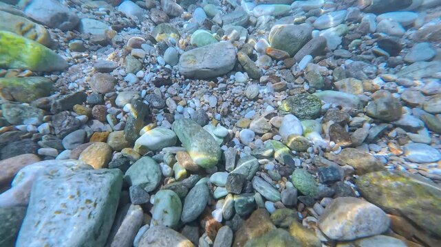 Colorful Pebbles on Shallow Seabed Under Clear Water