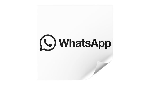  Whatsapp logo printed on curled paper sheet for messaging app editorial design.
