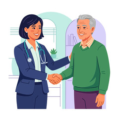 Fototapeta premium Doctor and patient shaking hands, symbolizing trust and successful treatment in a healthcare setting