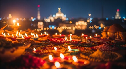 Fototapeta premium Diwali festival of lights in india with temple background