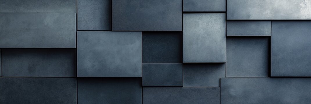 Dark concrete wall with rectangular panels, textured surface, modern design