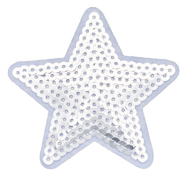 Silver sequin star patch with pale embroidered border for fashion and craft