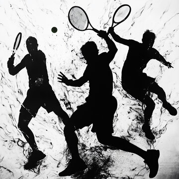 Silhouette illustration of squash players in action with racket and ball silhouette athletic competition exercise training strength recreation