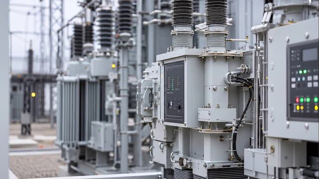 Industrial substation energy grid modernization with equipment, control panel, and power infrastructure for clean industrial facility SEO video
