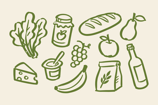 Grocery Food Doodle Set Vector Illustration