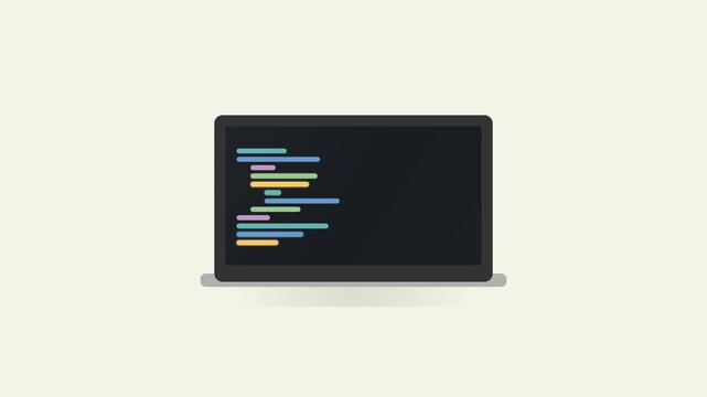 Laptop Coding Animation Icon Programming Lines Flat Style