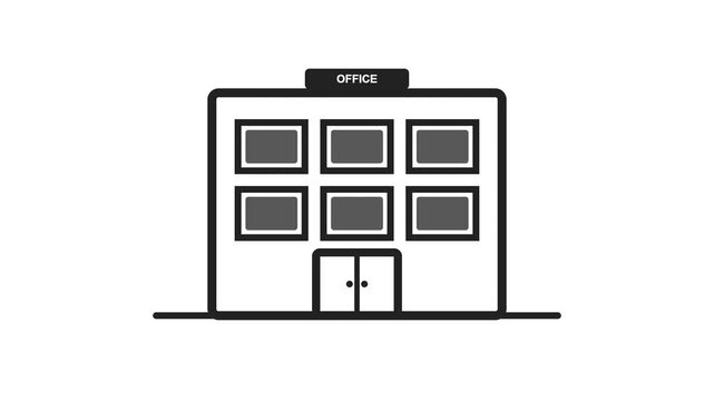 Simple office building animation icon representing corporate workplace structure in flat vector design for motion graphic video production project work