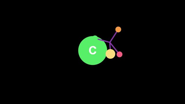 Animated carbon molecule structure rotating and shifting bonds against plain black background.