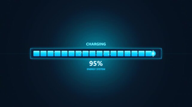 Futuristic space game loading bar showing energy charging with glowing segments and a high-tech HUD interface. Ideal for spaceship games, sci-fi projects, gaming visuals and motion graphics.